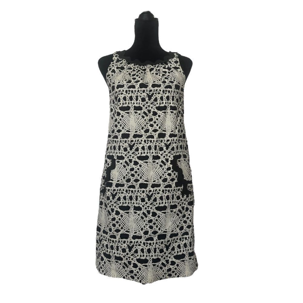 Vivienne Tam Abstract Cream and Black Sleeveless Retro Style Dress Size 4 - Picture 3 of 15